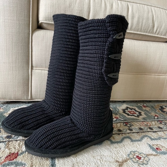 BearPaw Tall Black Knit Sweater Boots - Picture 10 of 16